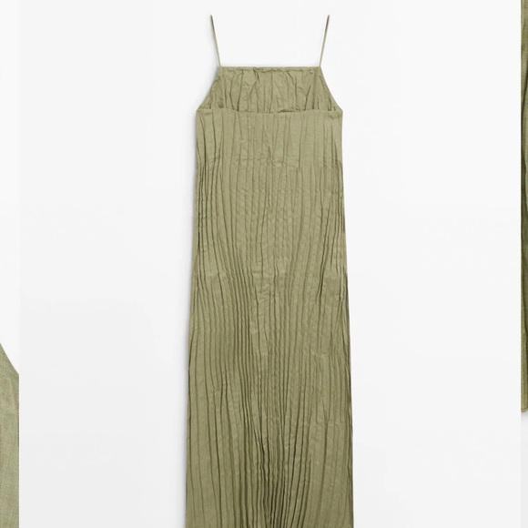 Massimo Dutti PLEATED LINEN BLEND MIDI DRESS - Picture 3 of 5